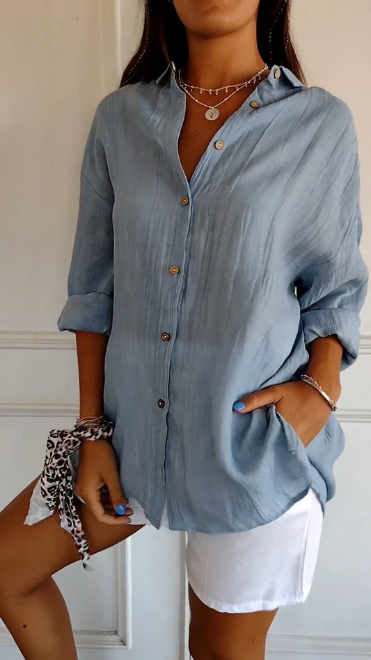 Celeste® | Sky blue linen blouse